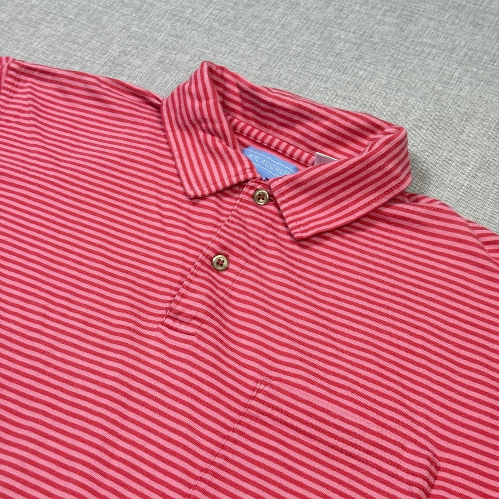 J. McLaughlin Polo Shirt Mens Large Pink Short Sleeve Striped‎ Jersey Pocket
